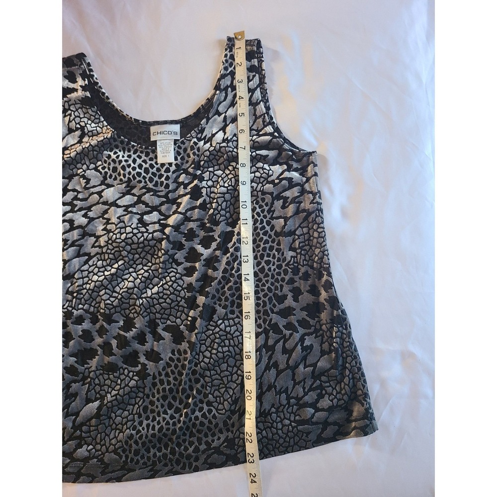 Chicos Womens Size 1 Leopard Print Sheer Tank Top Silver Black Medium - Picture 8 of 16